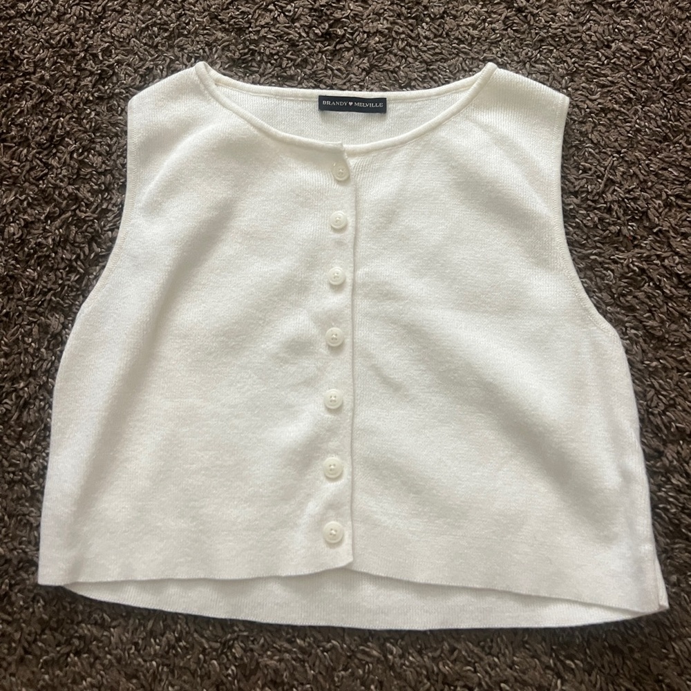 Brandy Melville Cream Button-Front Knit Crop Tank